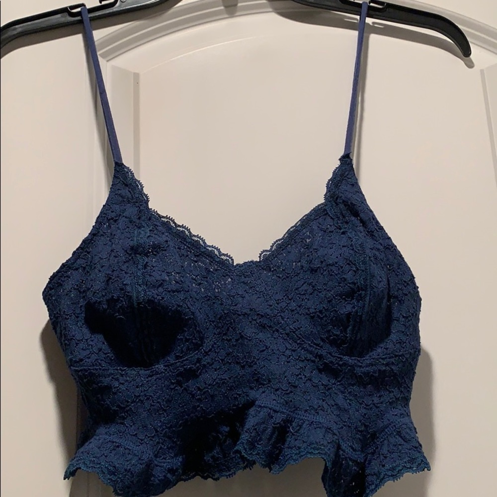 Free People Bra Navy Lace Crop Cami Bralette XS - Picture 4 of 8